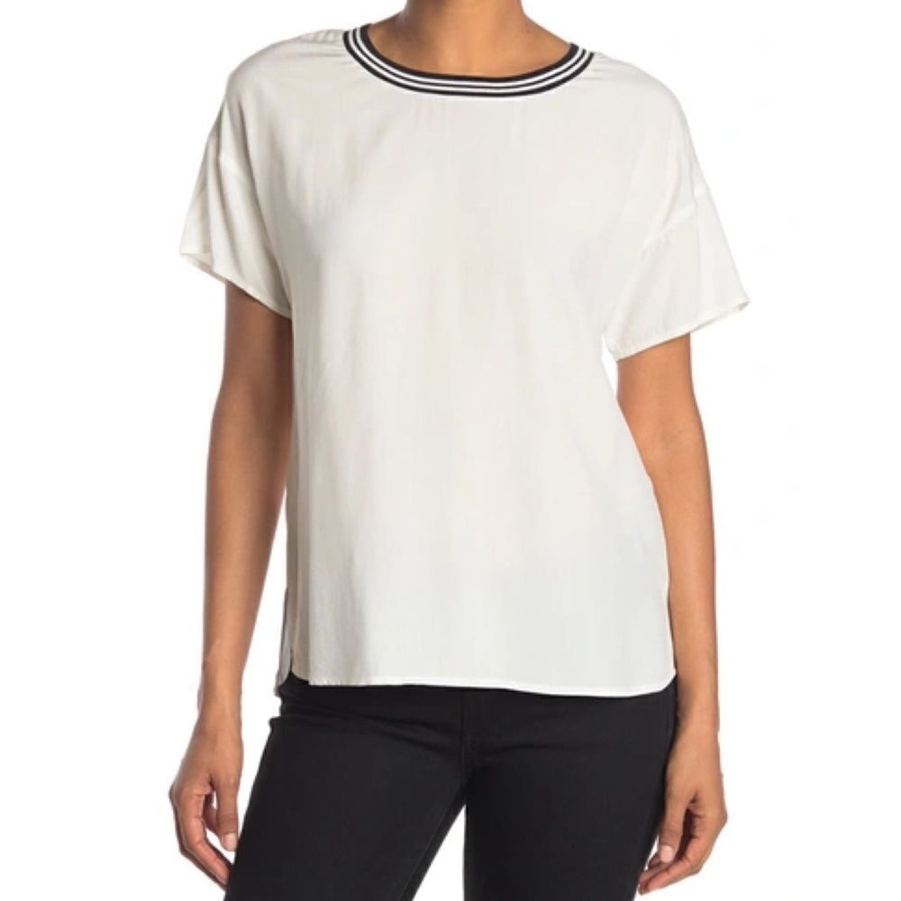 DR2 by Daniel Rainn Women’s Ivory Drop Sleeve Tee with Sporty Trim Size Small